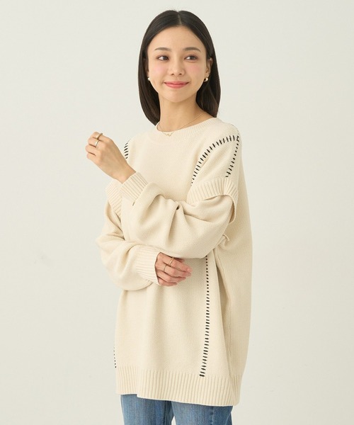 earth music&ecology（アースミュージックアンドエコロジー）の「配色ステッチニットチュニック（チュニック・レディース・ブルー/杢グレー/その他8/ブラック・FREE）」の16枚目の写真