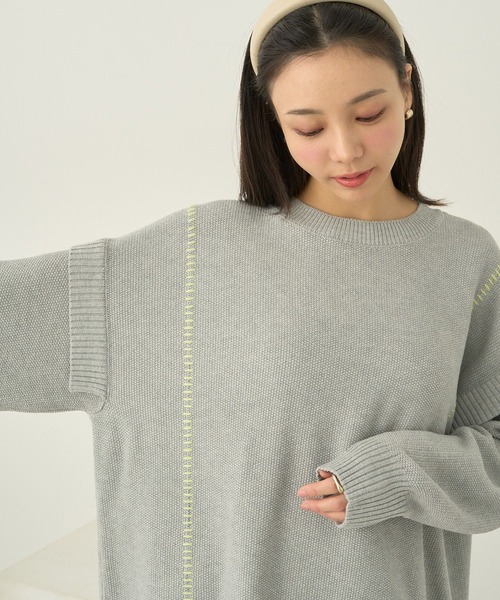 earth music&ecology（アースミュージックアンドエコロジー）の「配色ステッチニットチュニック（チュニック・レディース・ブルー/杢グレー/その他8/ブラック・FREE）」の22枚目の写真