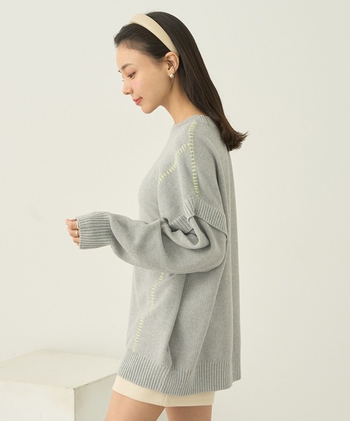 earth music&ecology（アースミュージックアンドエコロジー）の「配色ステッチニットチュニック（チュニック・レディース・ブルー/杢グレー/その他8/ブラック・FREE）」の7枚目の写真