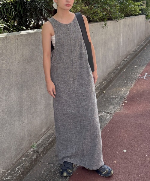 セール】【セットアップ可】ライトツイードアメスリロングワンピース