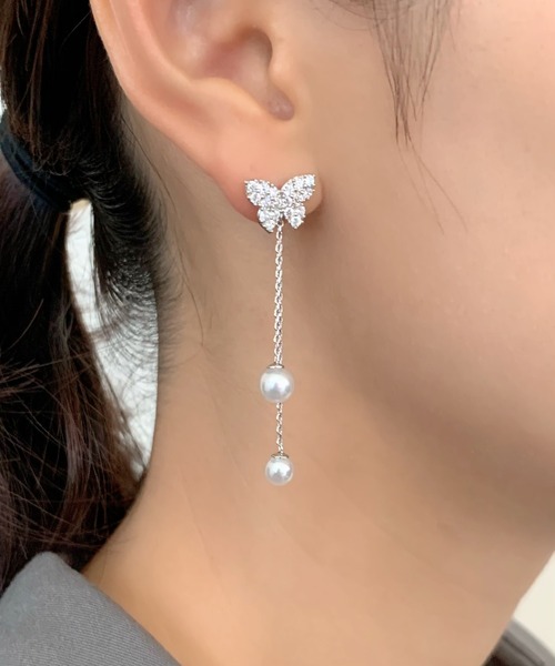アクセサリー No.1135 ヴィンテージバタフライ チェーンピアス 大ぶり