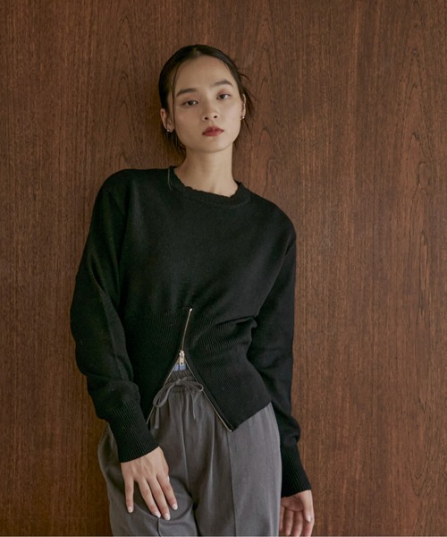 feepur（フェピュール）の「【ハンドウォッシャブル】裾ハーフジップクルーニット（ニット/セーター・レディース・ブラウン/ブラック/オフホワイト/グレー・MEDIUM）」の14枚目の写真