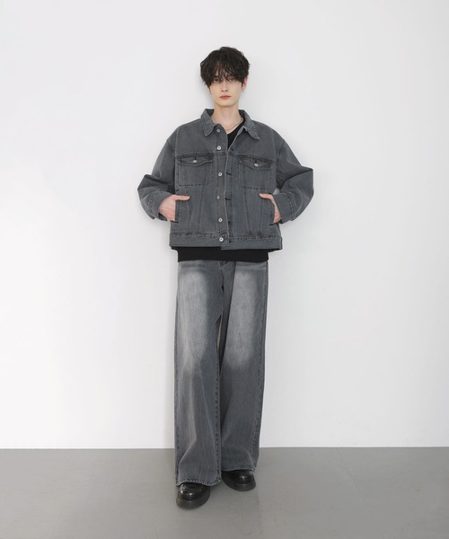 LILL（リル）の「【13oz】ワイドシルエットヴィンテージライクデニムジャケット（デニムジャケット・メンズ・ブラック/ブルー/ブラック系/グレイッシュブルー・L/M/S/XL）」の5枚目の写真