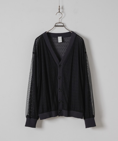 CASPER JOHN（キャスパージョン）の「Tulle layered lace cardigan/チュールレイヤードレースカーディガン（カーディガン/ボレロ・メンズ・チャコールグレー/ブラック・LARGE/MEDIUM/SMALL/X-SMALL）」の3枚目の写真