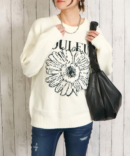 セール】《ビッグフラワーロゴ×ゆったり》レディース ニットプル