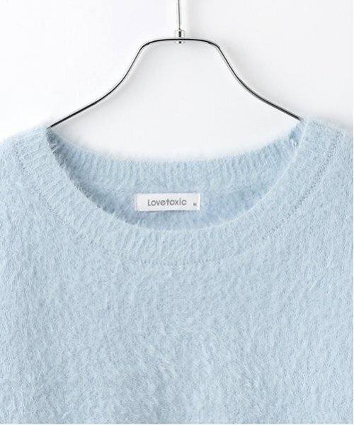 LOVETOXIC（ラブトキシック）の「ブローチつきシャギーニット（ニット/セーター・キッズ・サックスブルー/ピンク/オフホワイト・L/M/S）」の15枚目の写真