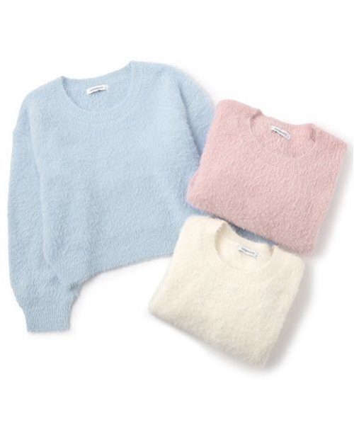 LOVETOXIC（ラブトキシック）の「ブローチつきシャギーニット（ニット/セーター・キッズ・サックスブルー/ピンク/オフホワイト・L/M/S）」の9枚目の写真