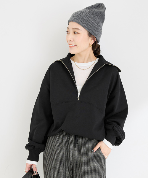 B.C STOCK（ベーセーストック）の「裏毛 ハーフZIP プルオーバー（スウェット・レディース・ブラック/ブラウン/アイボリー・FREE）」の2枚目の写真