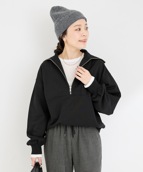 B.C STOCK（ベーセーストック）の「裏毛 ハーフZIP プルオーバー（スウェット・レディース・ブラック/ブラウン/アイボリー・FREE）」の7枚目の写真