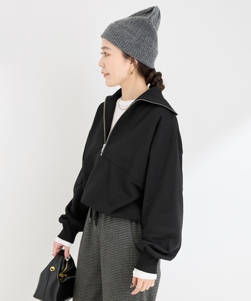 B.C STOCK（ベーセーストック）の「裏毛 ハーフZIP プルオーバー（スウェット・レディース・ブラック/ブラウン/アイボリー・FREE）」の8枚目の写真