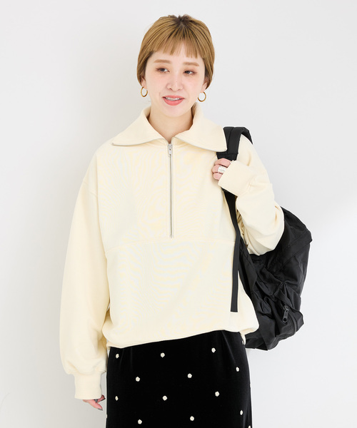 B.C STOCK（ベーセーストック）の「裏毛 ハーフZIP プルオーバー（スウェット・レディース・ブラック/ブラウン/アイボリー・FREE）」の14枚目の写真