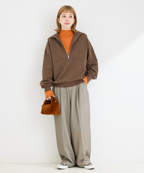 B.C STOCK（ベーセーストック）の「裏毛 ハーフZIP プルオーバー（スウェット・レディース・ブラック/ブラウン/アイボリー・FREE）」の17枚目の写真