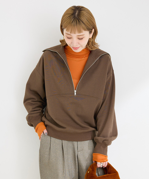 B.C STOCK（ベーセーストック）の「裏毛 ハーフZIP プルオーバー（スウェット・レディース・ブラック/ブラウン/アイボリー・FREE）」の20枚目の写真