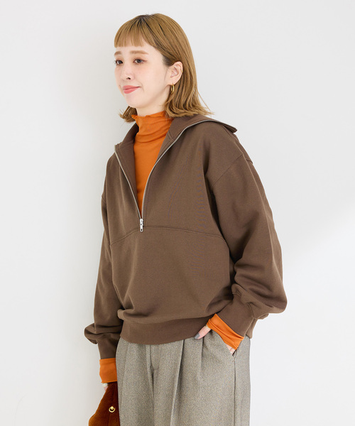 B.C STOCK（ベーセーストック）の「裏毛 ハーフZIP プルオーバー（スウェット・レディース・ブラック/ブラウン/アイボリー・FREE）」の21枚目の写真
