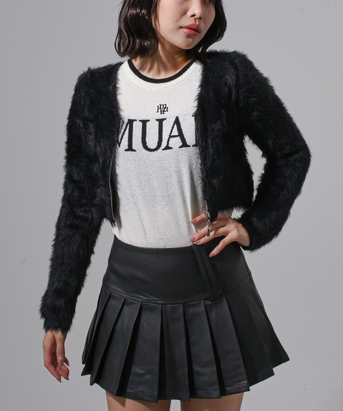 .KOM(ドットコム)の「A'GEM/9 × .kom 『.kom/ドットケーオーエム』ファークロップZIPUPトップス(ニット/セーター・レディース・ブラック/ホワイト・FREE)」の10枚目の写真