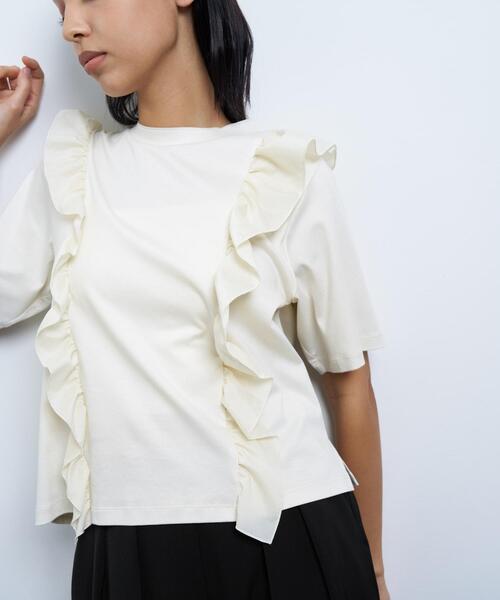 セール】アシンメタフタフリルコンビカットソー（Tシャツ/カットソー