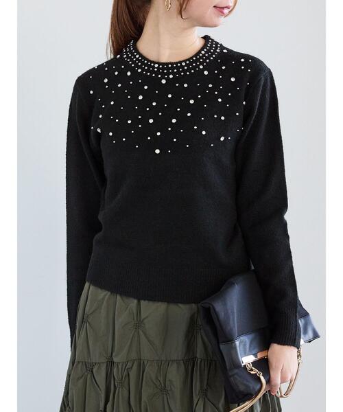 Te chichi（テチチ）の「スパークルビジューニットプルオーバー（ニット/セーター・レディース・ブラック/オフホワイト・F）」の2枚目の写真