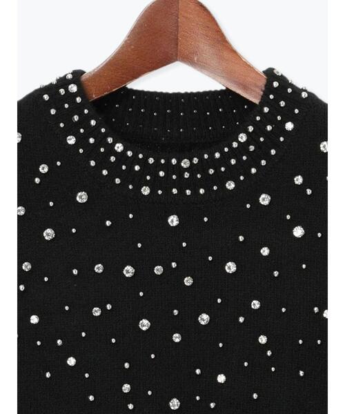 Te chichi（テチチ）の「スパークルビジューニットプルオーバー（ニット/セーター・レディース・ブラック/オフホワイト・F）」の5枚目の写真