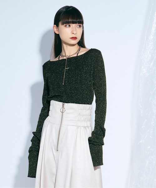 Ezick（エジック）の「lame glow シアーニット（ニット/セーター・レディース・ゴールド/ネイビー/アイボリー/グリーン・FREE）」の18枚目の写真