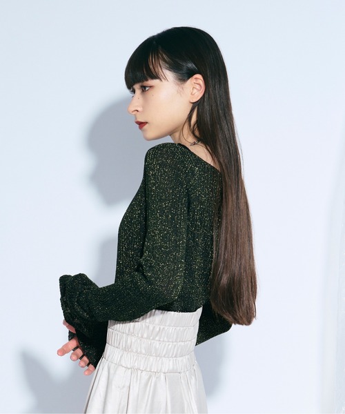 Ezick（エジック）の「lame glow シアーニット（ニット/セーター・レディース・ゴールド/ネイビー/アイボリー/グリーン・FREE）」の19枚目の写真