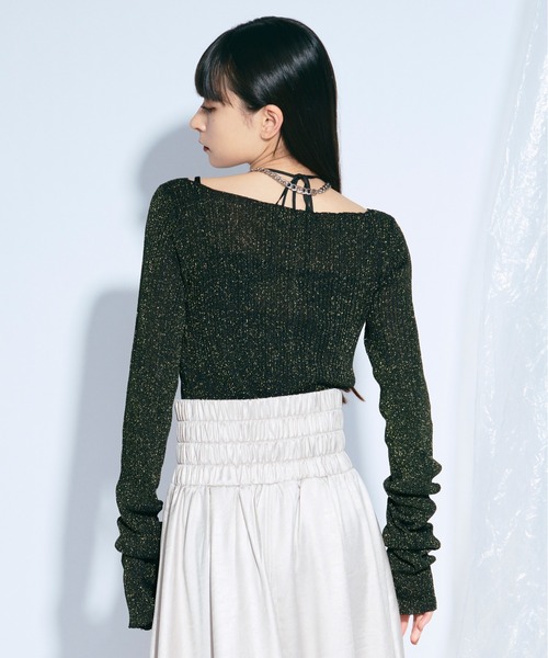 Ezick（エジック）の「lame glow シアーニット（ニット/セーター・レディース・ゴールド/ネイビー/アイボリー/グリーン・FREE）」の20枚目の写真