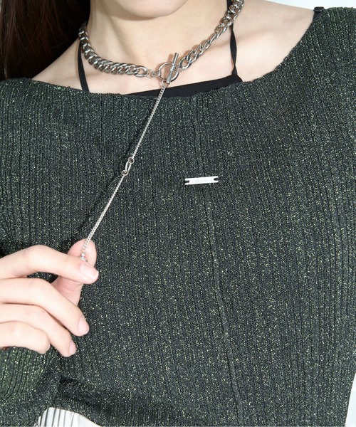 Ezick（エジック）の「lame glow シアーニット（ニット/セーター・レディース・ゴールド/ネイビー/アイボリー/グリーン・FREE）」の21枚目の写真