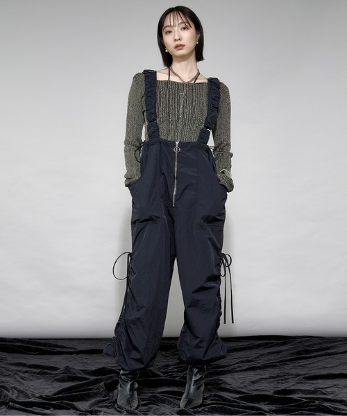 CLOCHE ターコイズ アシンメトリックニット ジオメトリック パターン 穴あき クルーネック シアーニット