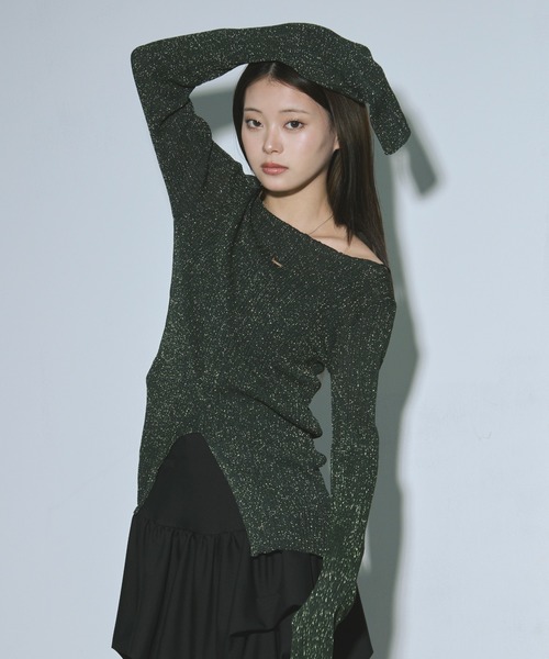 Ezick（エジック）の「lame glow シアーニット（ニット/セーター・レディース・ゴールド/ネイビー/アイボリー/グリーン・FREE）」の22枚目の写真