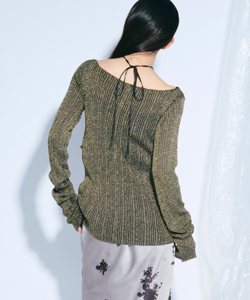 Ezick（エジック）の「lame glow シアーニット（ニット/セーター・レディース・ゴールド/ネイビー/アイボリー/グリーン・FREE）」の9枚目の写真