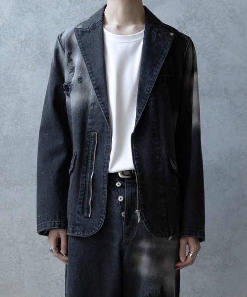 PHILTHEORY(フィルセオリー)の「Bleach & paint gimmick tailored jacket/ブリーチ&ペイントギミックテーラードジャケット(テーラードジャケット・メンズ・ブラック系/ブラック・3/2/1)」の14枚目の写真