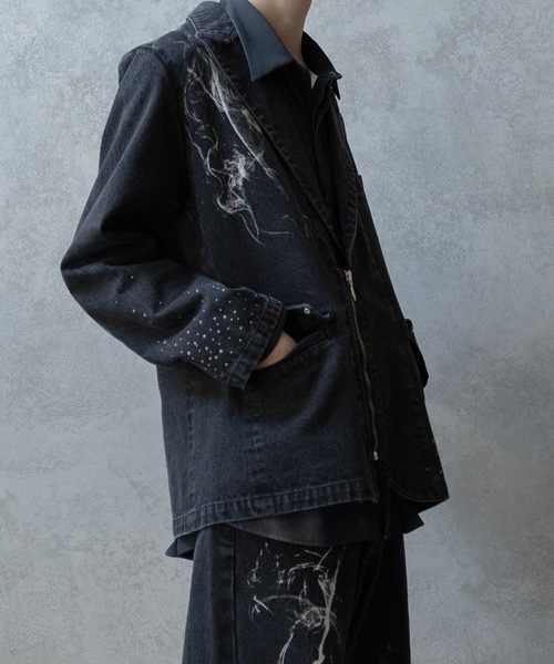 PHILTHEORY(フィルセオリー)の「Bleach & paint gimmick tailored jacket/ブリーチ&ペイントギミックテーラードジャケット(テーラードジャケット・メンズ・ブラック系/ブラック・3/2/1)」の5枚目の写真