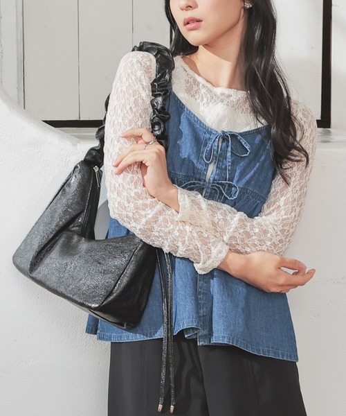 Honeys（ハニーズ）の「総レーストップス（Tシャツ/カットソー・レディース・ホワイト/ブラック/アイボリー/ピンク・L/M/S）」の2枚目の写真