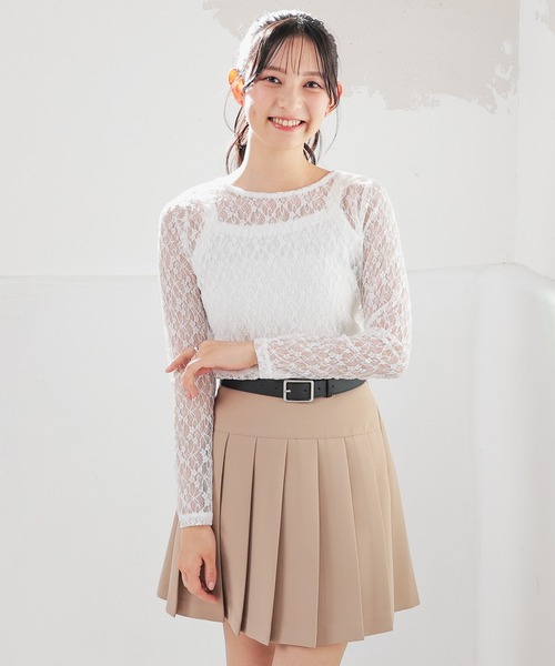 Honeys（ハニーズ）の「総レーストップス（Tシャツ/カットソー・レディース・ホワイト/ブラック/アイボリー/ピンク・L/M/S）」の6枚目の写真