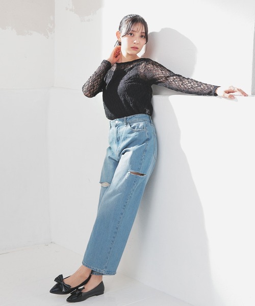 Honeys（ハニーズ）の「総レーストップス（Tシャツ/カットソー・レディース・ホワイト/ブラック/アイボリー/ピンク・L/M/S）」の7枚目の写真