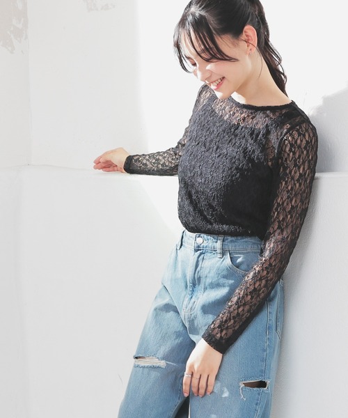 Honeys（ハニーズ）の「総レーストップス（Tシャツ/カットソー・レディース・ホワイト/ブラック/アイボリー/ピンク・L/M/S）」の9枚目の写真