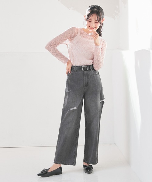 Honeys（ハニーズ）の「総レーストップス（Tシャツ/カットソー・レディース・ホワイト/ブラック/アイボリー/ピンク・L/M/S）」の10枚目の写真