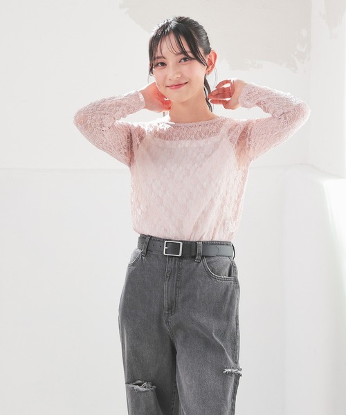 Honeys（ハニーズ）の「総レーストップス（Tシャツ/カットソー・レディース・ホワイト/ブラック/アイボリー/ピンク・L/M/S）」の11枚目の写真