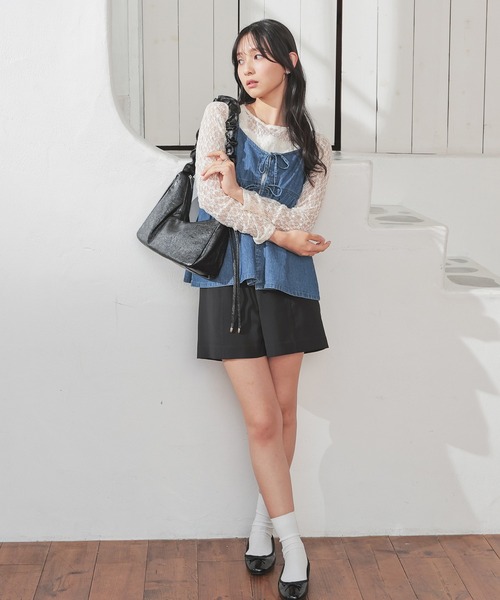 Honeys（ハニーズ）の「総レーストップス（Tシャツ/カットソー・レディース・ホワイト/ブラック/アイボリー/ピンク・L/M/S）」の13枚目の写真