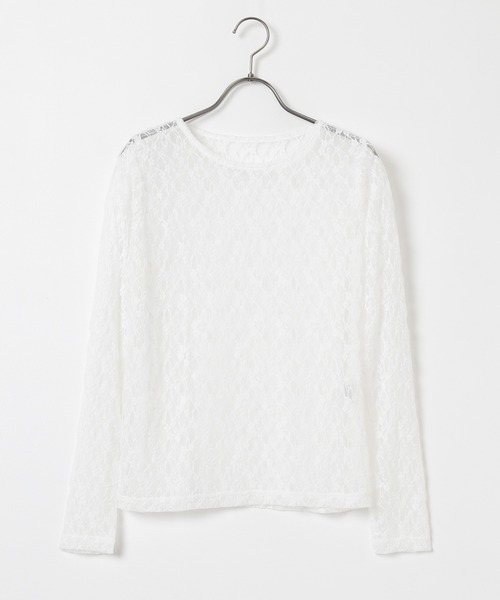 Honeys（ハニーズ）の「総レーストップス（Tシャツ/カットソー・レディース・ホワイト/ブラック/アイボリー/ピンク・L/M/S）」の16枚目の写真