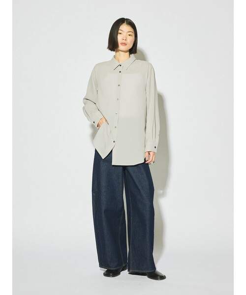MIDIUMISOLID（ミディウミソリッド）の「MIDIUMISOLID for Ladies ベーシックロングシャツ（シャツ/ブラウス・レディース・ライトベージュ/ブラック・FREE）」の10枚目の写真