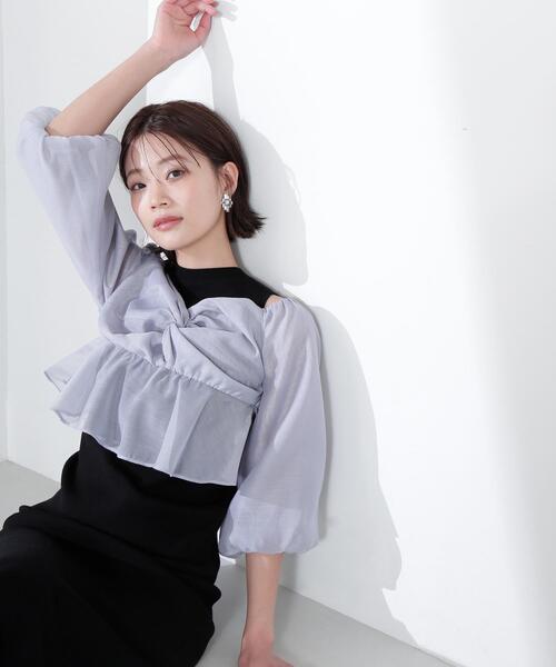 NATURAL BEAUTY BASIC(ナチュラルビューティーベーシック)の「◇シアーブラウス&ニットワンピース(ワンピース・レディース・ブラウン系その他/ブラック系その他・MEDIUM/P/S)」の2枚目の写真