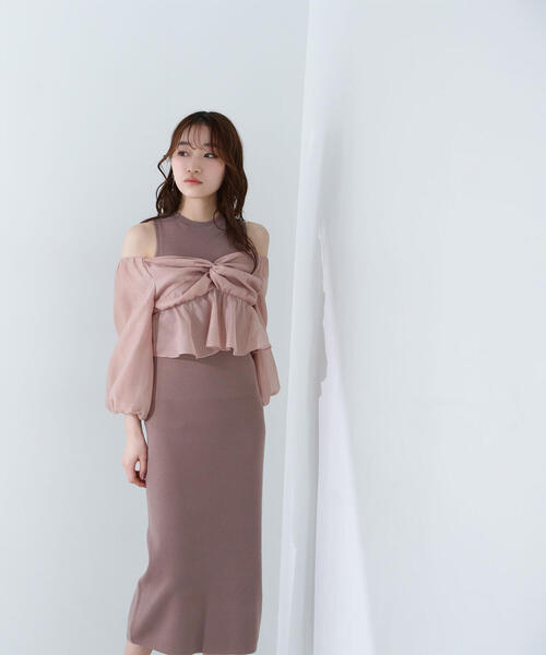 NATURAL BEAUTY BASIC（ナチュラルビューティーベーシック）の「◇シアーブラウス＆ニットワンピース（ワンピース・レディース・ブラウン系その他/ブラック系その他・MEDIUM/P/S）」の4枚目の写真