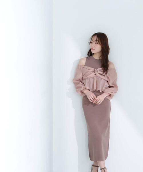 NATURAL BEAUTY BASIC（ナチュラルビューティーベーシック）の「◇シアーブラウス＆ニットワンピース（ワンピース・レディース・ブラウン系その他/ブラック系その他・MEDIUM/P/S）」の7枚目の写真