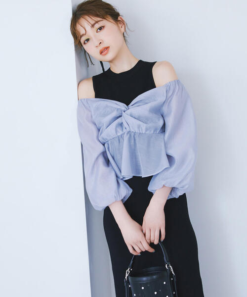 NATURAL BEAUTY BASIC（ナチュラルビューティーベーシック）の「◇シアーブラウス＆ニットワンピース（ワンピース・レディース・ブラウン系その他/ブラック系その他・MEDIUM/P/S）」の2枚目の写真