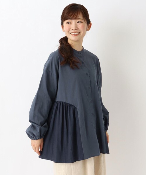 one'sterrace（ワンズテラス）の「【ワンズテラスオリジナル】異素材切替デザインブラウス（シャツ/ブラウス・レディース・ネイビー系5/アイボリー系8/グリーン系その他6・02）」の3枚目の写真