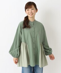 【ワンズテラスオリジナル】異素材切替デザインブラウス