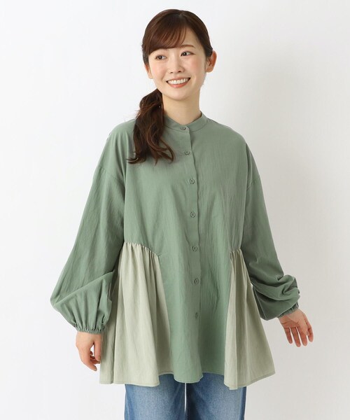 one'sterrace（ワンズテラス）の「【ワンズテラスオリジナル】異素材切替デザインブラウス（シャツ/ブラウス・レディース・ネイビー系5/アイボリー系8/グリーン系その他6・02）」の4枚目の写真