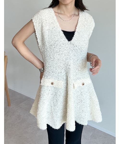 Re:EDIT（リエディ）の「[2025SS COLLECTION]リボンヤーンVネック