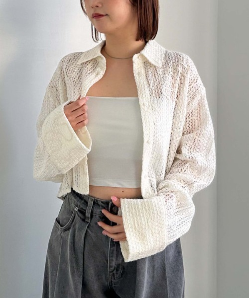 archives（アルシーヴ）の「クロップドコード刺繍シャツ（シャツ/ブラウス・レディース・アイボリー/ブラック/ベージュ・MEDIUM）」の2枚目の写真