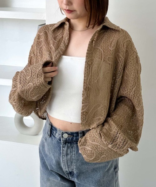 archives（アルシーヴ）の「クロップドコード刺繍シャツ（シャツ/ブラウス・レディース・アイボリー/ブラック/ベージュ・MEDIUM）」の12枚目の写真